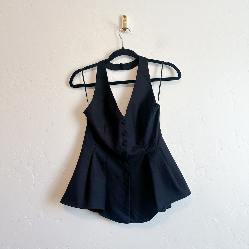 Reformation | Auli Halter Wool-Blend Peplum Vest Top in Black | size 2 - Picture 4 of 9